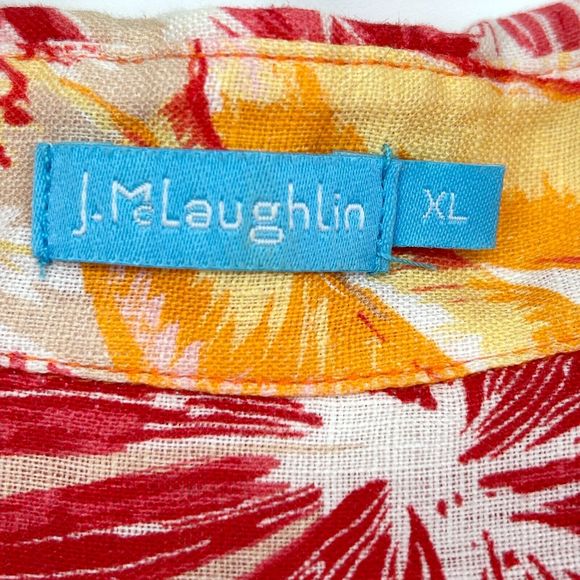 J. MCLAUGHLIN Women's XL 100% Linen Orange/Red Floral LS Button-Up Top Blouse - Picture 5 of 6
